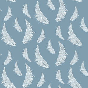 Feather Illustration White on Wedgewood