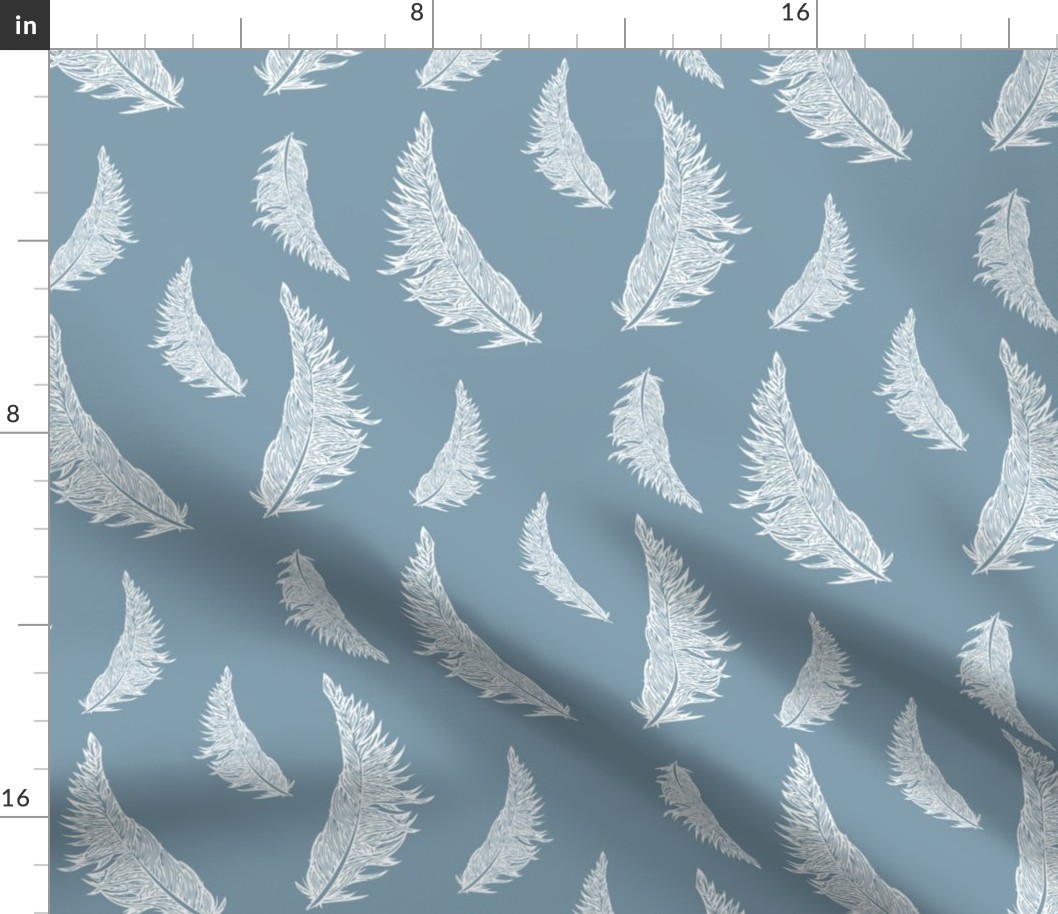 Feather Illustration White on Wedgewood