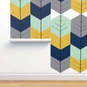 Feather Arrow Herringbone - Navy, Mustard, Grey Mint