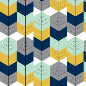 Feather Arrow Herringbone - Navy, Mustard, Grey Mint