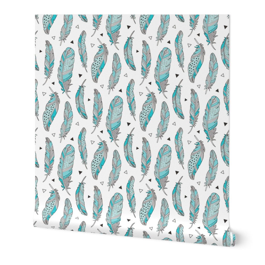 Feathers and triangles in Aqua Blue