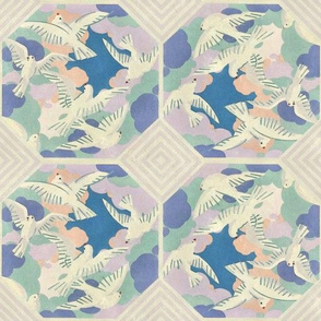 Vintage Bird Tiles Purple