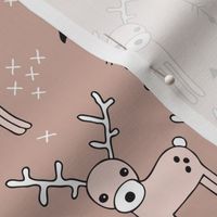 Cute winter reindeer christmas theme illustration with geometric arrows and triangles in beige