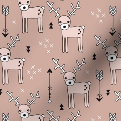 Cute winter reindeer christmas theme illustration with geometric arrows and triangles in beige