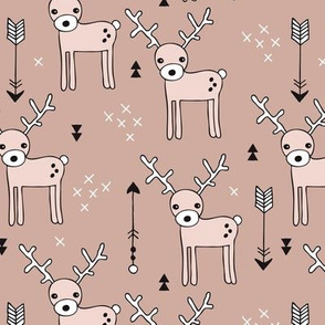 Cute winter reindeer christmas theme illustration with geometric arrows and triangles in beige