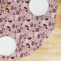 Sweet little mermaid girls theme with deep sea ocean coral illustration details in pink black and white