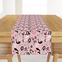 Sweet little mermaid girls theme with deep sea ocean coral illustration details in pink black and white