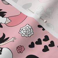 Sweet little mermaid girls theme with deep sea ocean coral illustration details in pink black and white