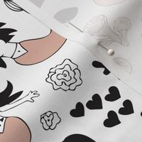 Sweet little mermaid girls theme with deep sea ocean coral illustration details in beige black and white