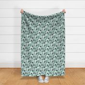 Sweet little mermaid girls theme with deep sea ocean coral illustration details in mint black and white