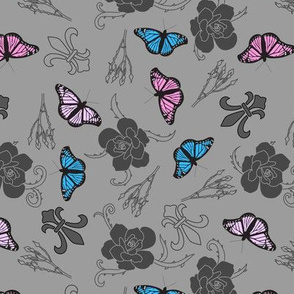 Colorful Butterflies On Gray