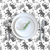 Trotting Miniature Schnauzers and paw prints - white