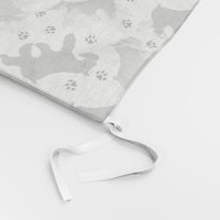 Trotting Miniature Schnauzers and paw prints - white