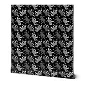 Trotting Miniature Schnauzers and paw prints - black