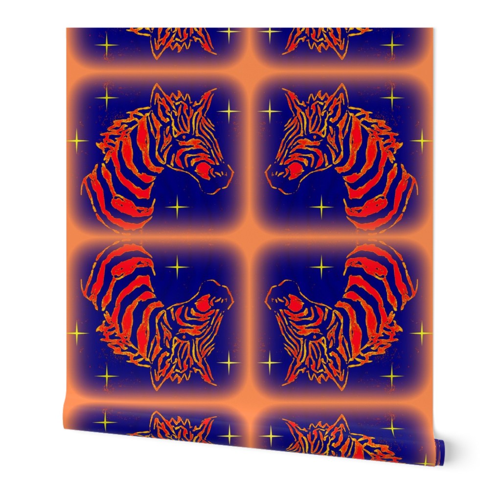 African Orange Zebra on Blue