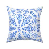 Bohemian India Print in Blue Chinoiserie Watercolor + White Linen