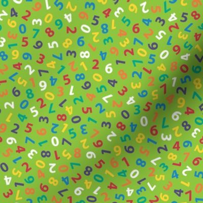 ditsy rainbow numbers on lime green
