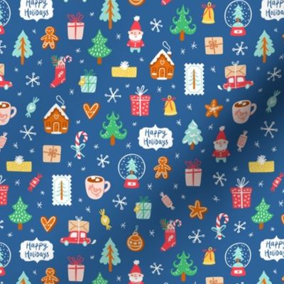 Winter holidays symbols, cute Christmas cartoon pattern