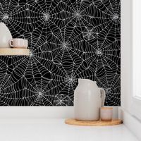 Spiderwebs - White on black - large scale by Cecca Designs