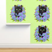 Black Cat and Pansies - Fat Quarter