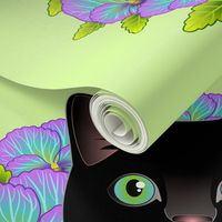Black Cat and Pansies - Fat Quarter