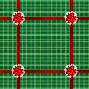 Green Christmas Plaid & Red Ribbons 