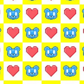 Bear Picnic Pixel Checkered Kawaiikuma & Hearts