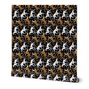 Trotting Ibizan hounds and paw prints - black