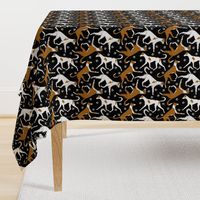 Trotting Ibizan hounds and paw prints - black