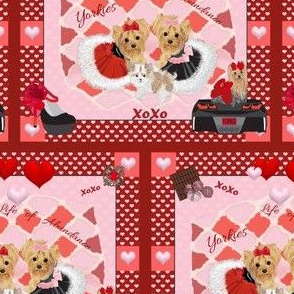 Furry, Yorkie, hearts and XO, Abundance, Victorian, Valentine, Love, Corvette, Quilt panel