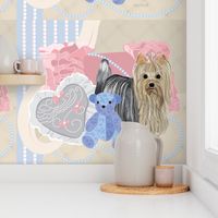 Yorkie Victorian Shabby Chic bear LARGE pillow Quilt panel