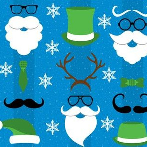 Christmas Hipster Santa Blue and Green