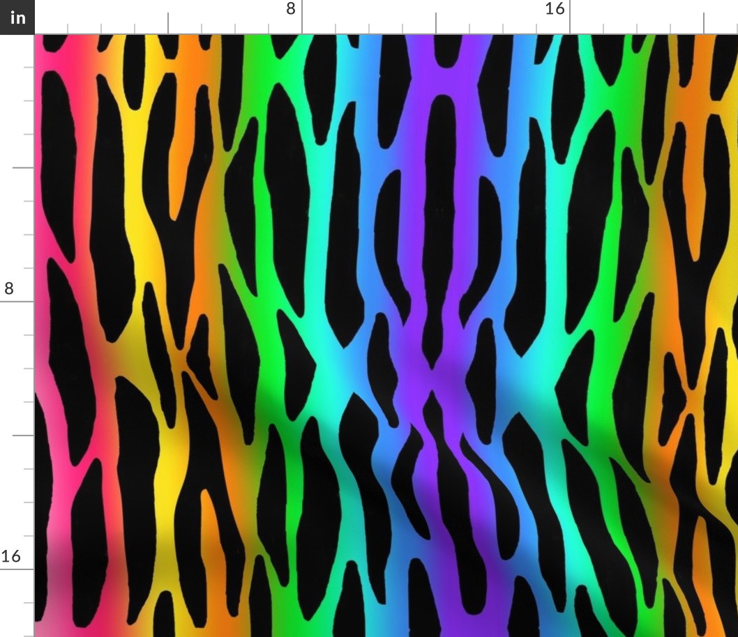 Neon Rainbow Zebra Stripes Animal Print Fabric