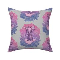 Cute Baby Elephant - pink, purple, blue on grey