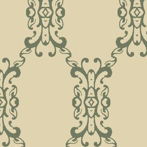 Green Brocade Over Tan