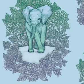 Cute Baby Elephant - soft blue and green