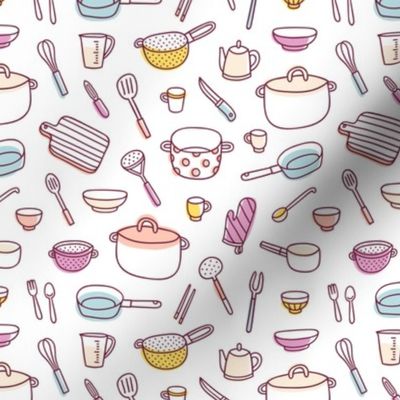  Kitchenware and cooking utensils cartoon pattern