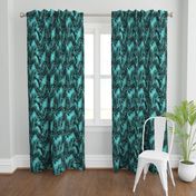 palm leaves - black on turquoise, small. silhuettes tropical forest black turquoise hot summer palm plant tree leaves fabric wallpaper giftwrap