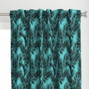 palm leaves - black on turquoise, small. silhuettes tropical forest black turquoise hot summer palm plant tree leaves fabric wallpaper giftwrap