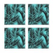 palm leaves - black on turquoise, small. silhuettes tropical forest black turquoise hot summer palm plant tree leaves fabric wallpaper giftwrap