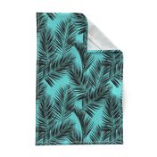 palm leaves - black on turquoise, small. silhuettes tropical forest black turquoise hot summer palm plant tree leaves fabric wallpaper giftwrap