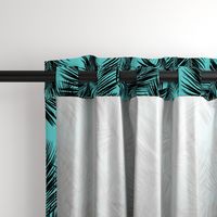 palm leaves - black on turquoise, small. silhuettes tropical forest black turquoise hot summer palm plant tree leaves fabric wallpaper giftwrap
