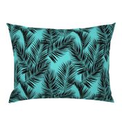 palm leaves - black on turquoise, small. silhuettes tropical forest black turquoise hot summer palm plant tree leaves fabric wallpaper giftwrap