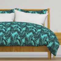 palm leaves - black on turquoise, small. silhuettes tropical forest black turquoise hot summer palm plant tree leaves fabric wallpaper giftwrap