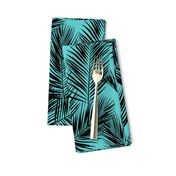 palm leaves - black on turquoise, small. silhuettes tropical forest black turquoise hot summer palm plant tree leaves fabric wallpaper giftwrap