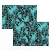 palm leaves - black on turquoise, small. silhuettes tropical forest black turquoise hot summer palm plant tree leaves fabric wallpaper giftwrap