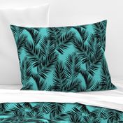 palm leaves - black on turquoise, small. silhuettes tropical forest black turquoise hot summer palm plant tree leaves fabric wallpaper giftwrap