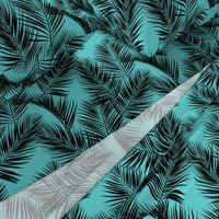 palm leaves - black on turquoise, small. silhuettes tropical forest black turquoise hot summer palm plant tree leaves fabric wallpaper giftwrap