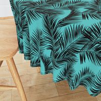 palm leaves - black on turquoise, small. silhuettes tropical forest black turquoise hot summer palm plant tree leaves fabric wallpaper giftwrap