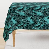 palm leaves - black on turquoise, small. silhuettes tropical forest black turquoise hot summer palm plant tree leaves fabric wallpaper giftwrap